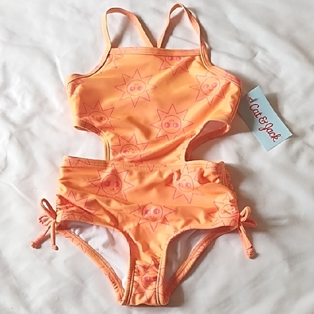 NWT Cat&Jack Orange Sun Print Swimsuit Sz3T